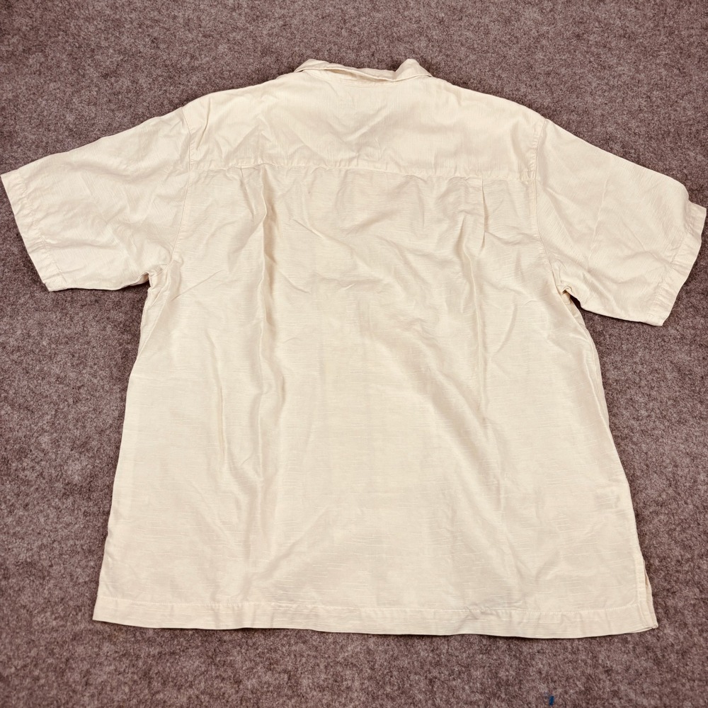 Tommy Bahama Silk Button Down Mens Large Cream Jacquard Tropical Camp Shirt - Picture 2 of 12